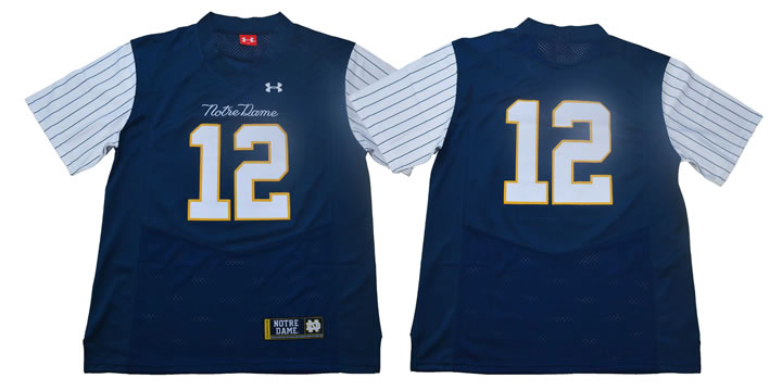 Notre Dame 12 Blue Under Armour College Throwback Football Jersey