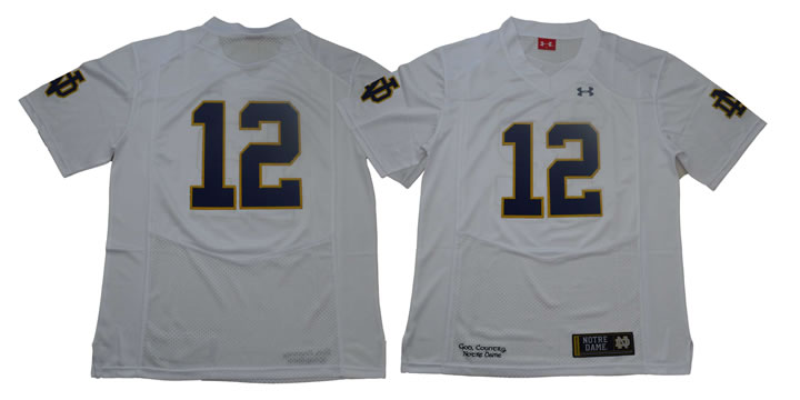 Notre Dame 12 White Under Armour College Football Jersey