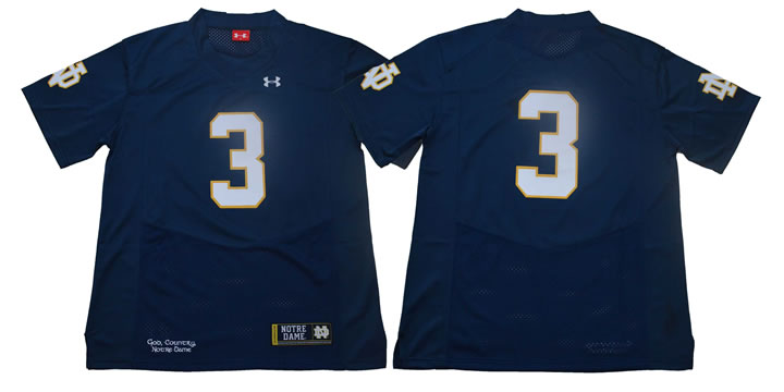 Notre Dame 3 Blue Under Armour College Football Jersey