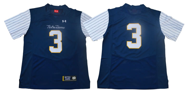 Notre Dame 3 Blue Under Armour College Throwback Football Jersey