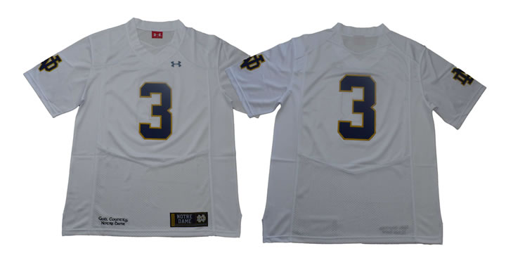 Notre Dame 3 White Under Armour College Football Jersey