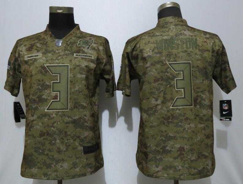 Women Nike Buccaneers 3 Jameis Winston Camo Salute To Service Limited Jersey