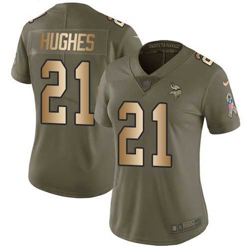Women Nike Vikings 21 Mike Hughes Olive Gold Salute To Service Limited Jersey Dzhi