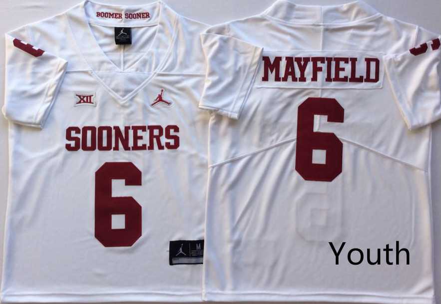 Youth Oklahoma Sooners 6 Baker Mayfield White College Football Jersey