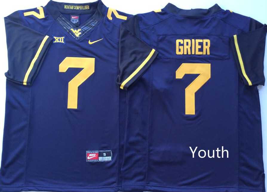 Youth West Virginia Mountaineers 7 Will Grier Blue Nike College Football Jersey