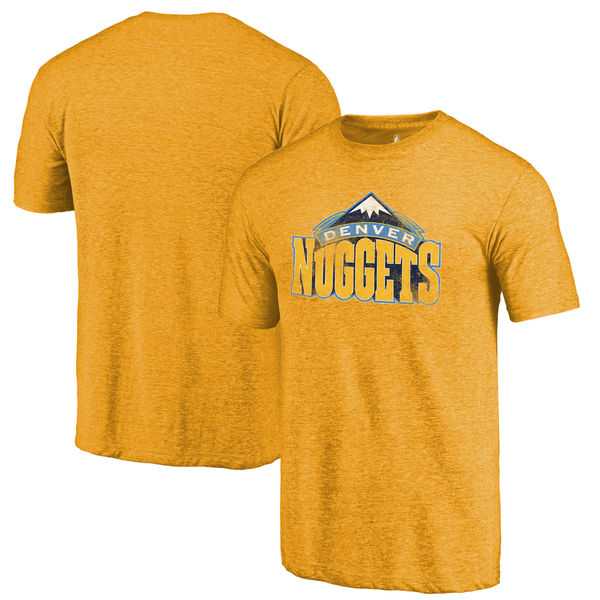 Denver Nuggets Gold Distressed Logo Fanatics Branded Tri-Blend T-Shirt