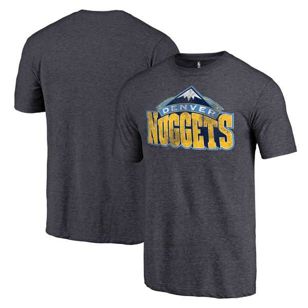 Denver Nuggets Heather Navy Distressed Team Logo Fanatics Branded Tri-Blend T-Shirt