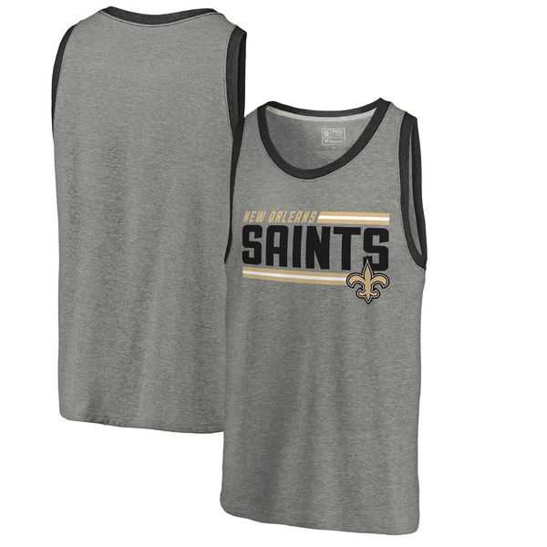 New Orleans Saints NFL Pro Line by Fanatics Branded Iconic Collection Onside Stripe Tri-Blend Tank Top - Heathered Gray