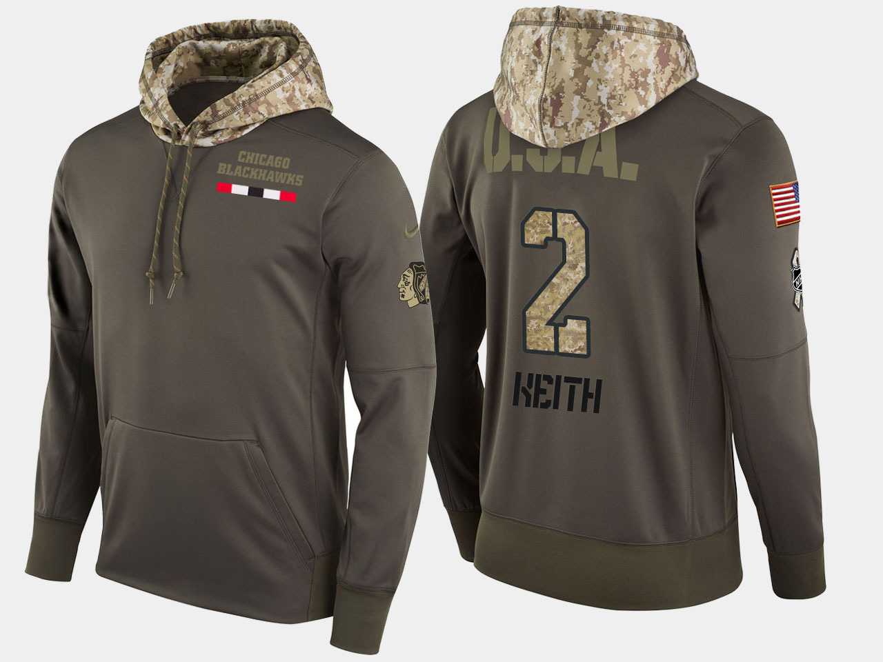Nike Blackhawks 2 Duncan Keith Olive Salute To Service Pullover Hoodie