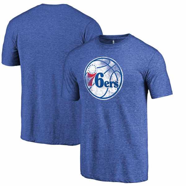 Philadelphia 76ers Heather Royal Distressed Team Logo Fanatics Branded Tri-Blend T-Shirt
