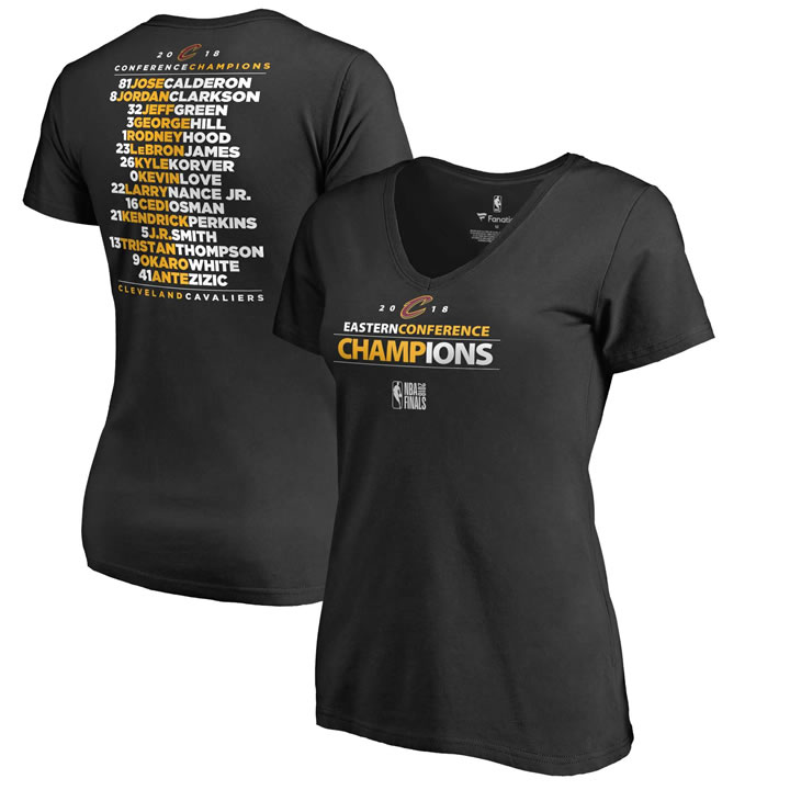 Women Cleveland Cavaliers Fanatics Branded 2018 Eastern Conference Champions Backcourt Blacktop T Shirt Black
