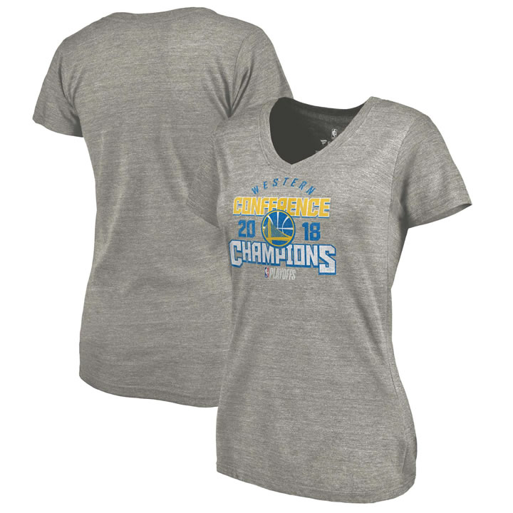 Women Golden State Warriors Fanatics Branded 2018 Western Conference Champions Catch & Shoot Tri Blend V Neck T-Shirt - Heather Gray
