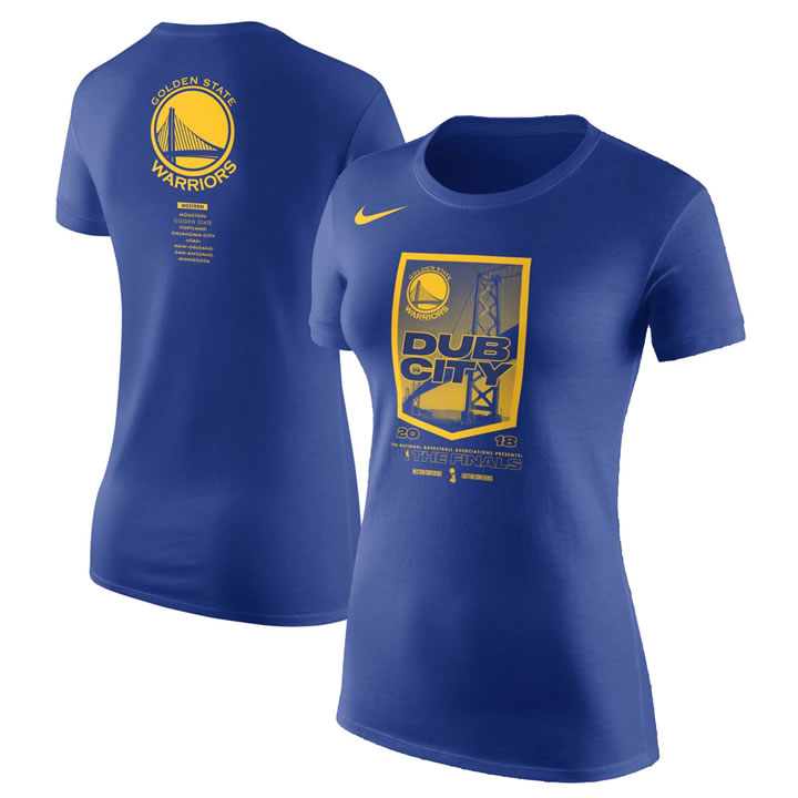 Women Golden State Warriors Nike 2018 NBA Finals Bound City DNA Cotton Performance T Shirt Blue