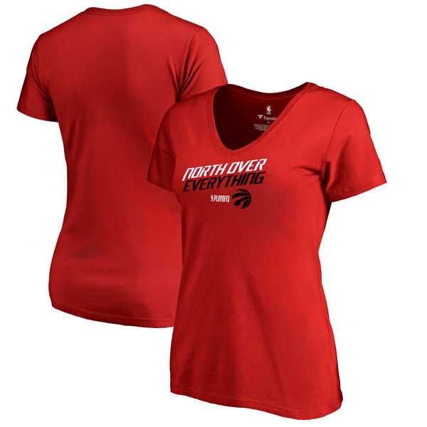 Women Toronto Raptors Fanatics Branded 2018 NBA Playoffs Team Slogan Plus Size V Neck T-Shirt Red