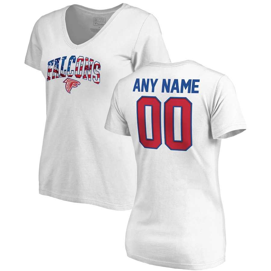 Women Customized Atlanta Falcons NFL Pro Line by Fanatics Branded Any Name & Number Banner Wave V Neck T-Shirt White