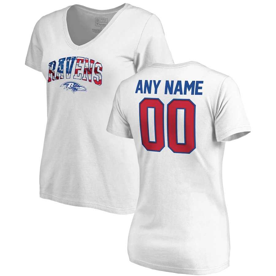 Women Customized Baltimore Ravens NFL Pro Line by Fanatics Branded Any Name & Number Banner Wave V Neck T-Shirt White