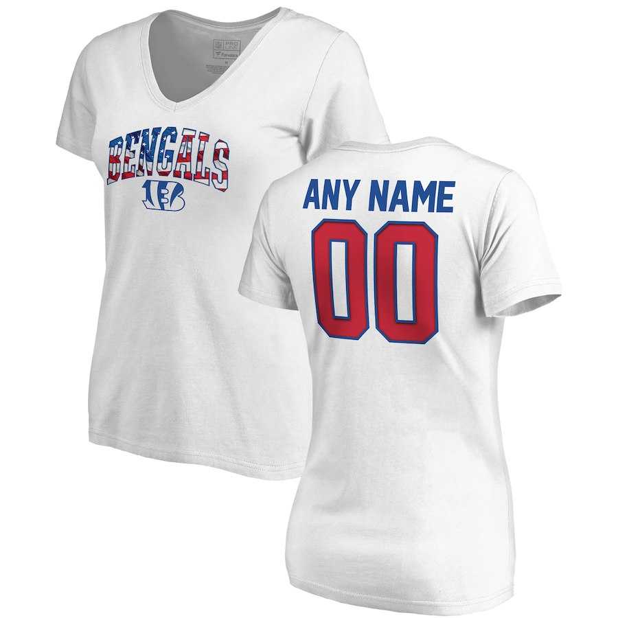 Women Customized Cincinnati Bengals NFL Pro Line by Fanatics Branded Any Name & Number Banner Wave V Neck T-Shirt White