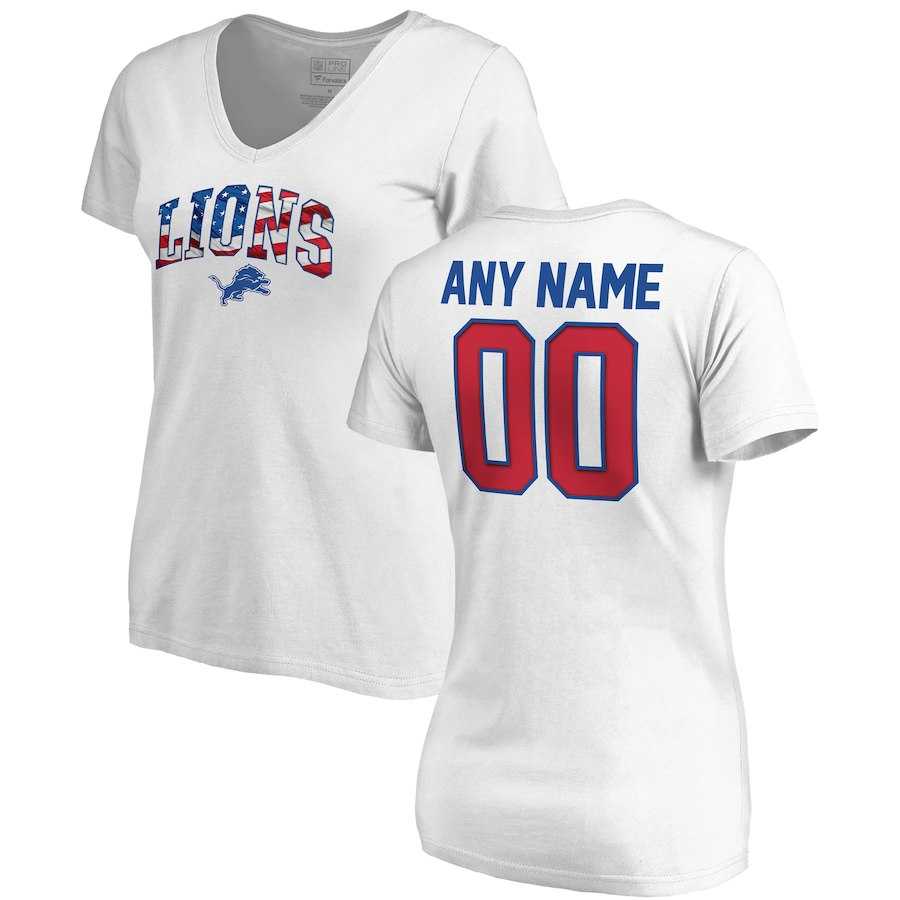 Women Customized Detroit Lions NFL Pro Line by Fanatics Branded Any Name & Number Banner Wave V Neck T-Shirt White
