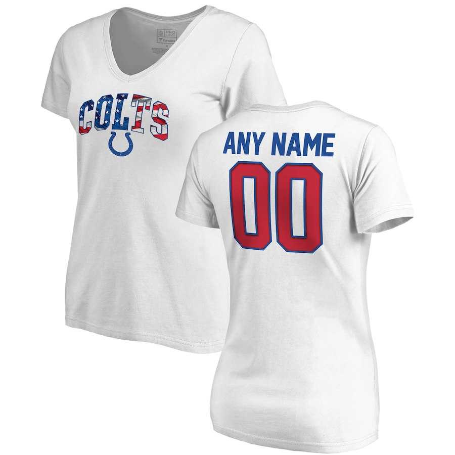 Women Customized Indianapolis Colts NFL Pro Line by Fanatics Branded Any Name & Number Banner Wave V Neck T-Shirt White