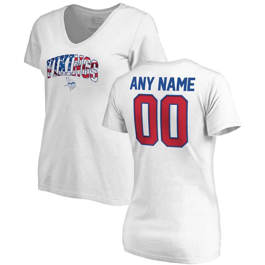 Women Customized Minnesota Vikings NFL Pro Line by Fanatics Branded Any Name & Number Banner Wave V Neck T-Shirt White