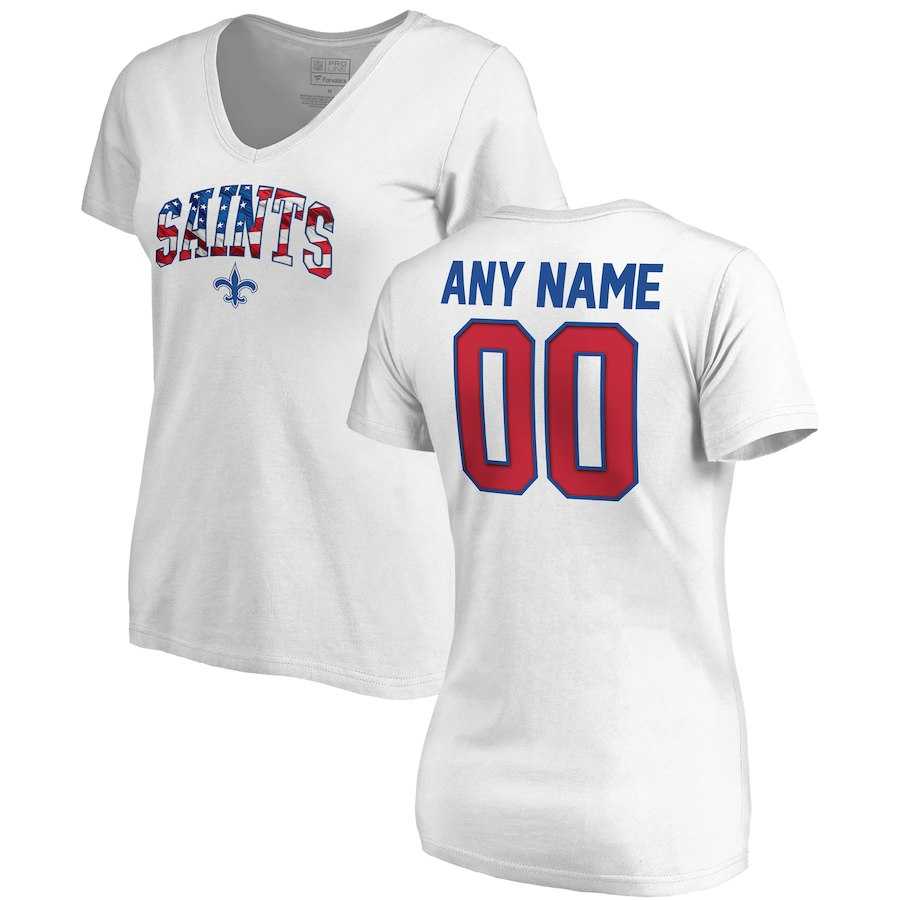 Women Customized New Orleans Saints NFL Pro Line by Fanatics Branded Any Name & Number Banner Wave V Neck T-Shirt White