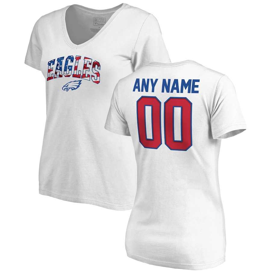 Women Customized Philadelphia Eagles NFL Pro Line by Fanatics Branded Any Name & Number Banner Wave V Neck T-Shirt White