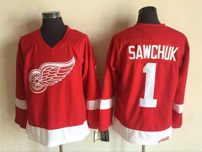 Detroit Red Wings #1 Terry Sawchuk Red CCM Throwback Stitched Jersey