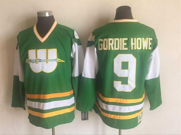 Hartford Whalers #9 Gordie howe Green CCM Throwback Stitched Jersey