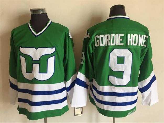 Hartford Whalers 9 Gordie Howe Green CCM Throwback Stitched Jersey
