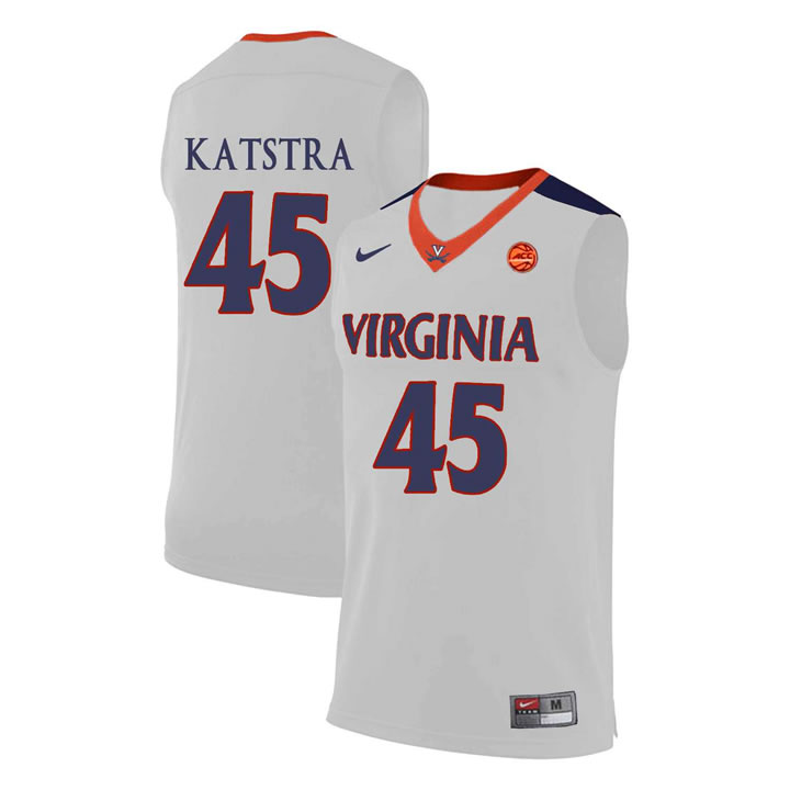 Virginia Cavaliers 45 Austin Katstra White College Basketball Jersey Dzhi