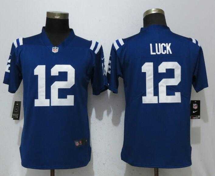 Women Nike Colts 12 Andrew Luck Blue Vapor Untouchable Limited Jersey