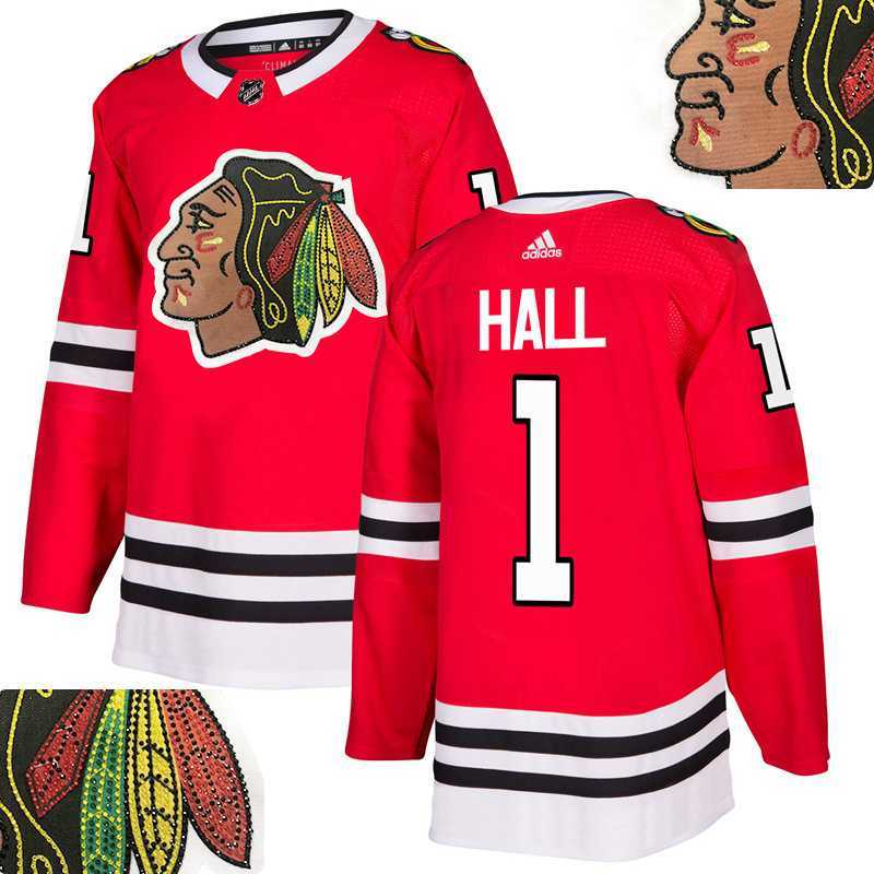Blackhawks #1 Hall Red With Special Glittery Logo Adidas Jersey