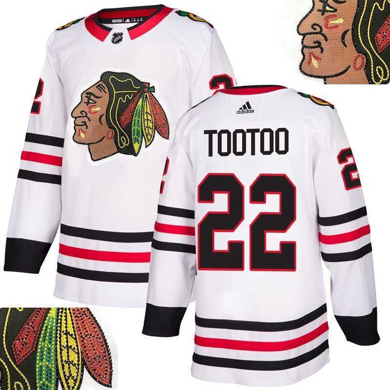 Blackhawks #22 Tootoo White With Special Glittery Logo Adidas Jersey