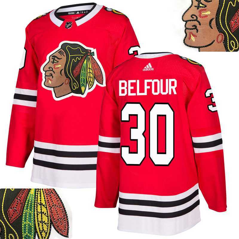 Blackhawks #30 Belfour Red With Special Glittery Logo Adidas Jersey