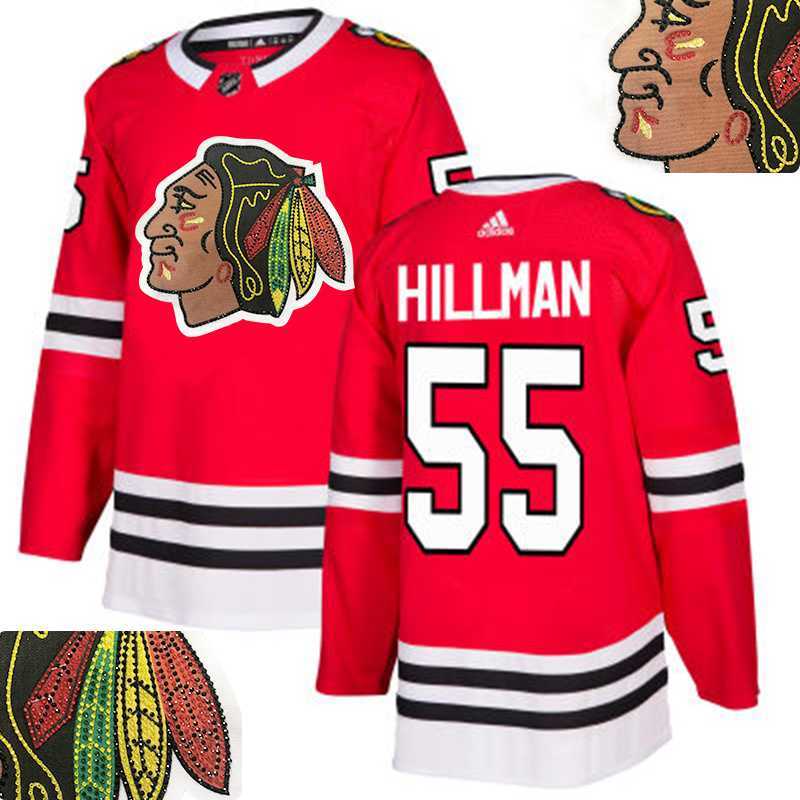 Blackhawks #55 Hillman Red With Special Glittery Logo Adidas Jersey