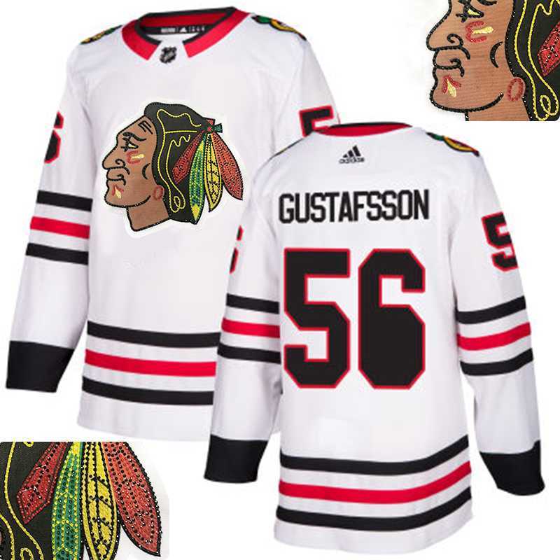 Blackhawks #56 Gustafsson White With Special Glittery Logo Adidas Jersey