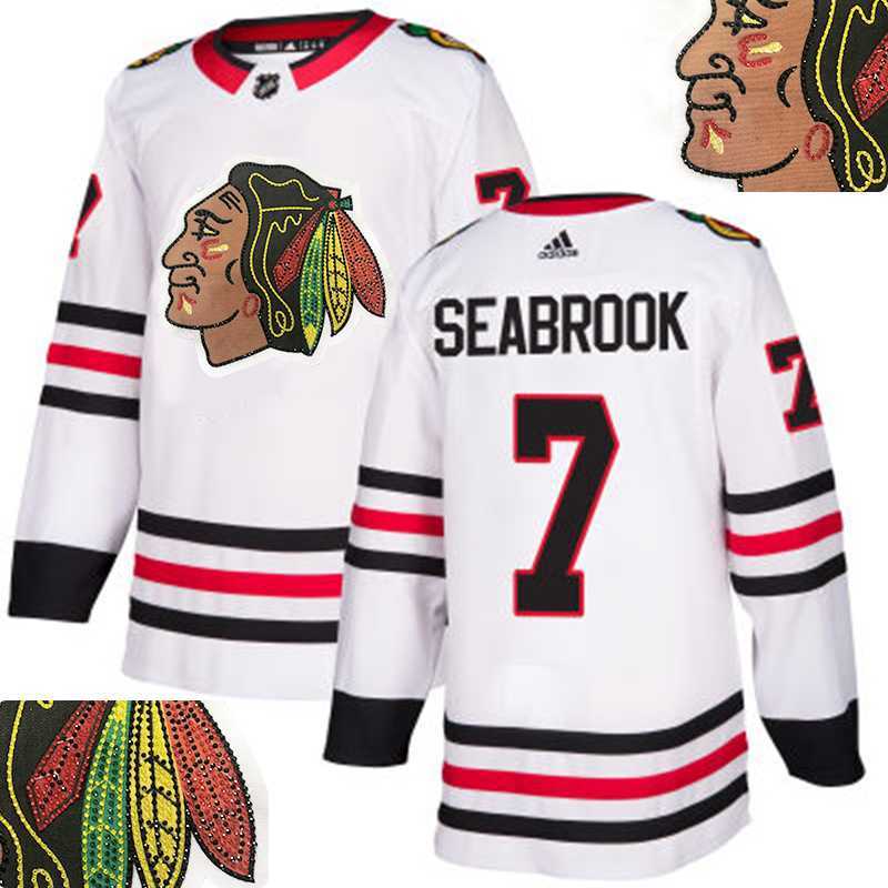 Blackhawks #7 Seabrook White With Special Glittery Logo Adidas Jersey