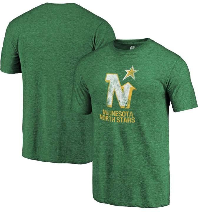 Dallas Stars Kelly Green Distressed Throwback Primary Logo Tri Blend T-Shirt