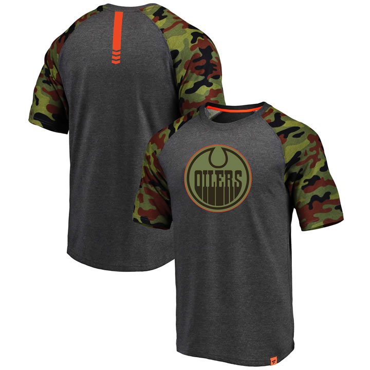 Edmonton Oilers Fanatics Branded Heathered GrayCamo Recon Camo Raglan T-Shirt
