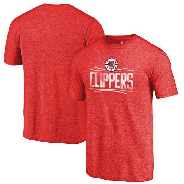 LA Clippers Fanatics Branded Red Distressed Logo Tri Blend T-Shirt