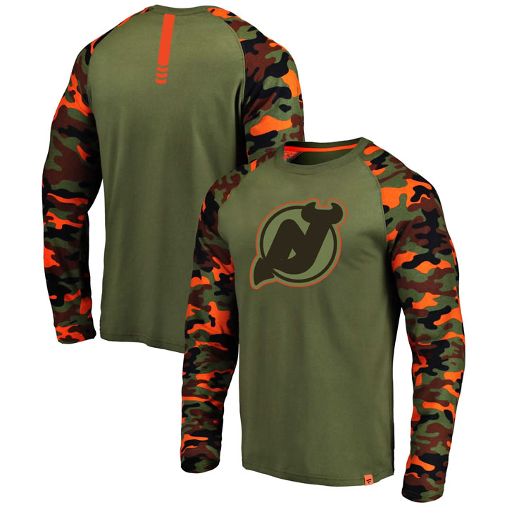 New Jersey Devils Fanatics Branded OliveCamo Recon Long Sleeve Raglan T-Shirt