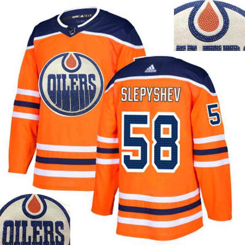 Oilers #58 Slepyshev Orange With Special Glittery Logo Adidas Jersey