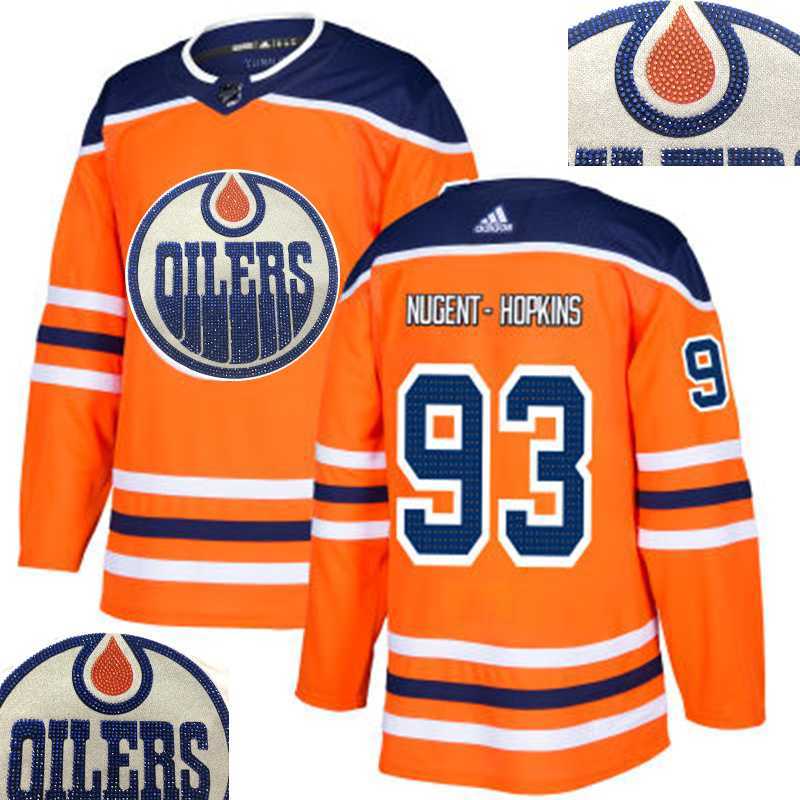 Oilers #93 Nugent-Hopkins Orange With Special Glittery Logo Adidas Jersey