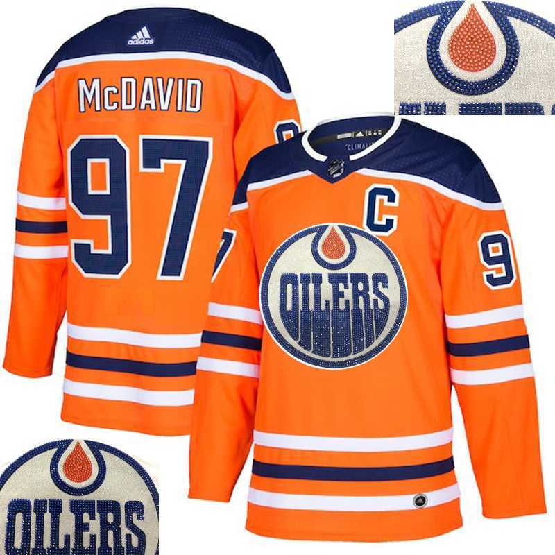 Oilers #97 McDavid Orange With Special Glittery Logo Adidas Jersey