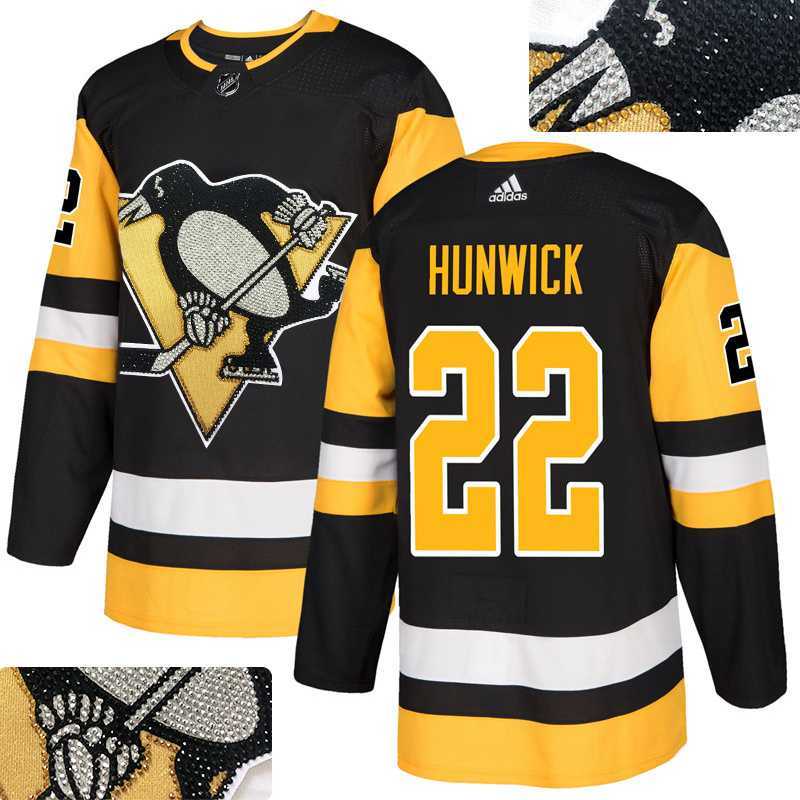 Penguins #22 Matt Hunwick Black Glittery Edition Adidas Jersey