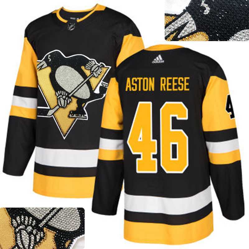 Penguins #46 Aston Reese Black Glittery Edition Adidas Jersey