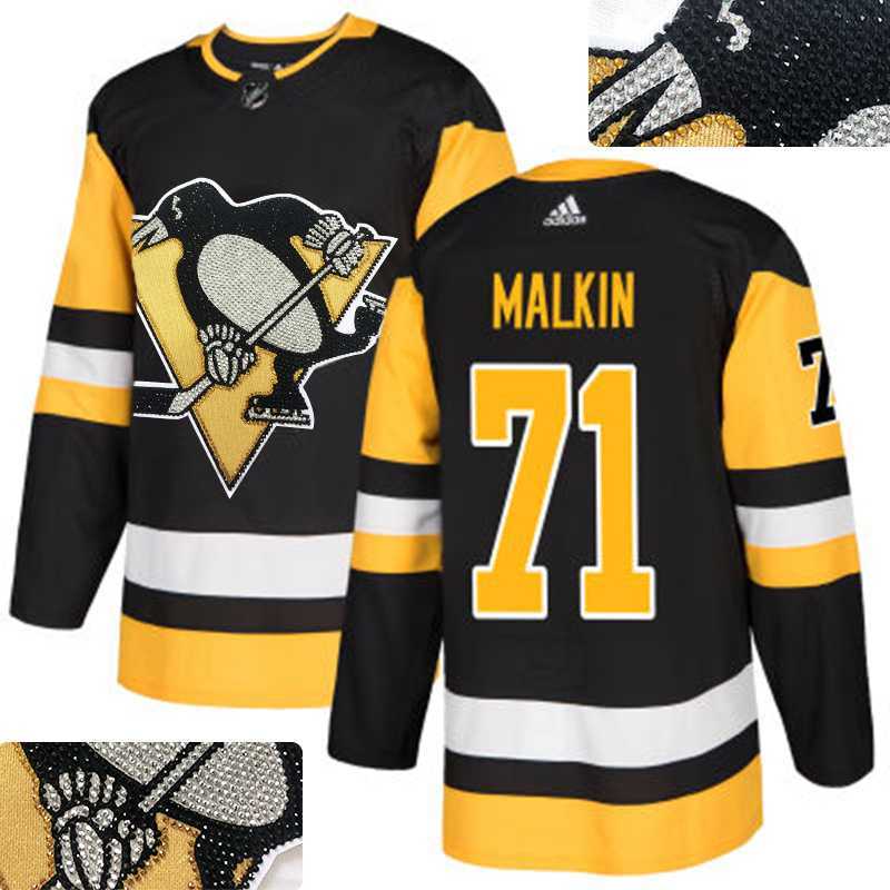 Penguins #71 Evgeni Malkin Black Glittery Edition Adidas Jersey