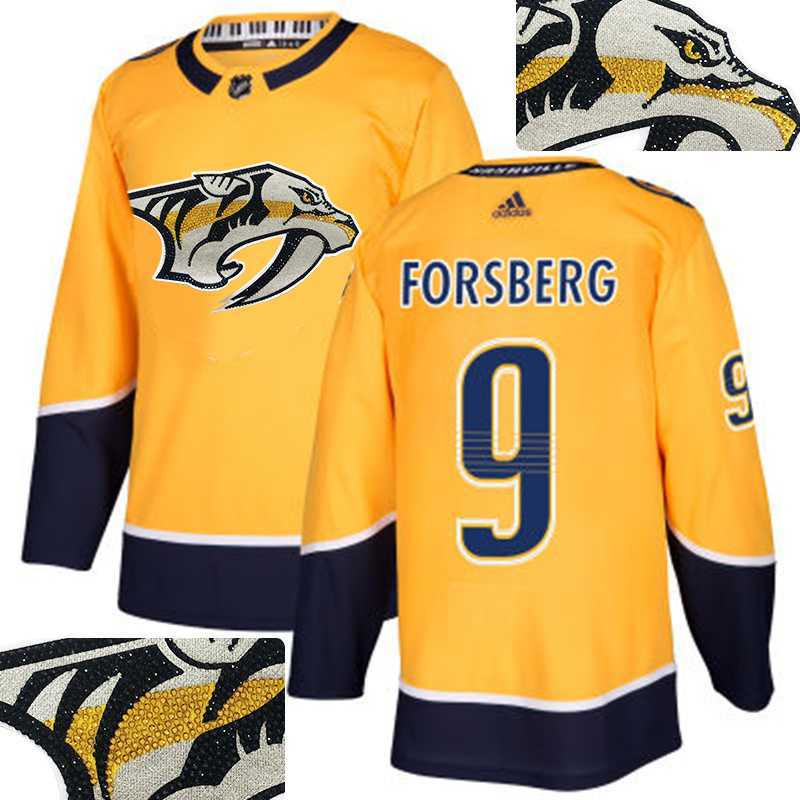 Predators #9 Forsberg Gold With Special Glittery Logo Adidas Jersey