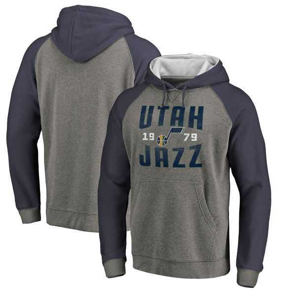 Utah Jazz Fanatics Branded Ash Antique Stack Tri Blend Raglan Pullover Hoodie Fyun
