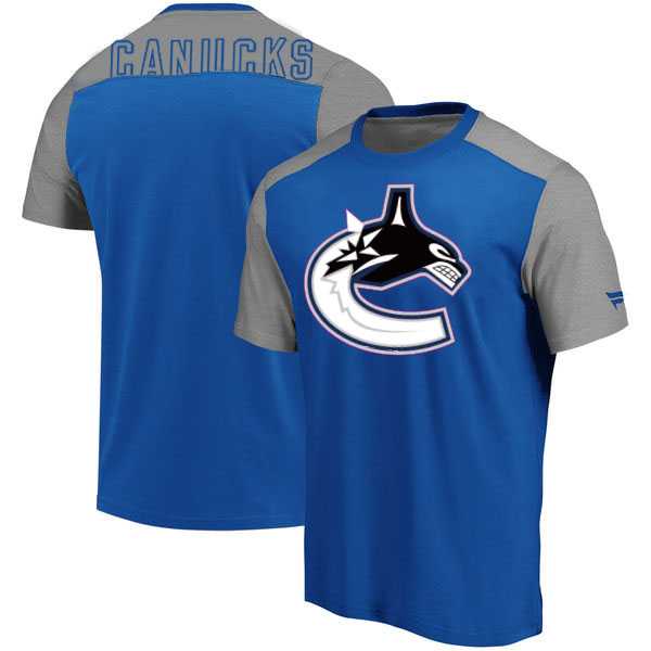 Vancouver Canucks Fanatics Branded Iconic Blocked T-Shirt Blue Heathered Gray